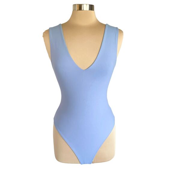 Intimately Free People Keep It Sleek Thong Bodysuit Cornflower Blue Size XS - Picture 1 of 6